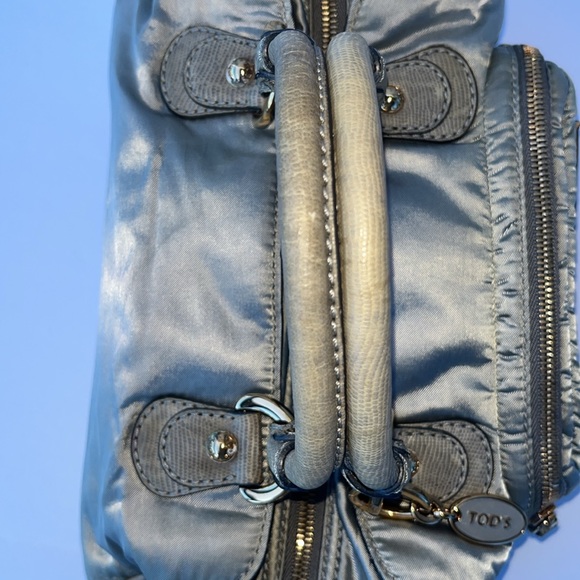 Authentic Vintage TOD’S Pashmy Small Satchel Handbag ~ In Grey Lizard/Nylon - Picture 15 of 16